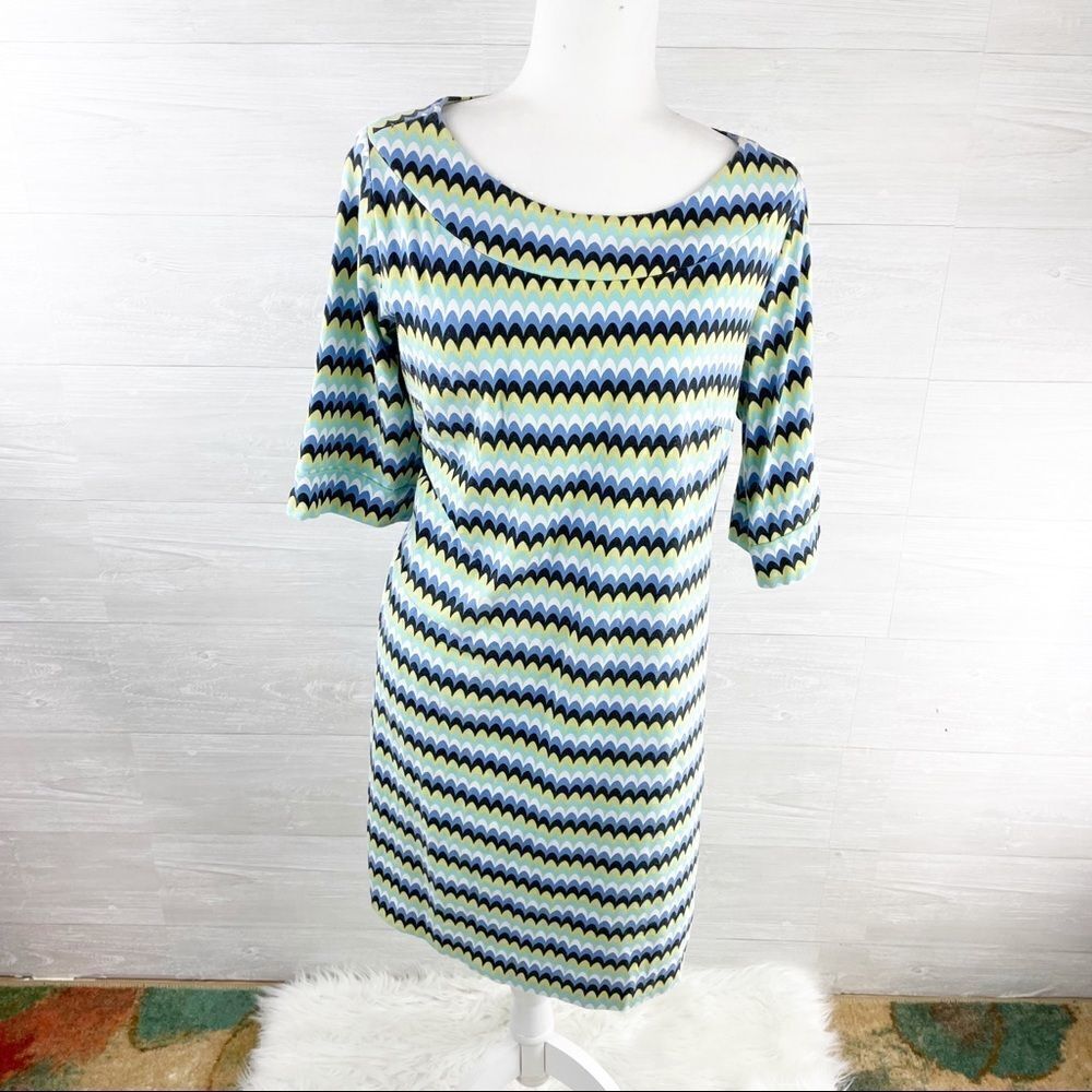 Skirtin Around Wavy Half Sleeve Boatneck Midi Dress